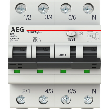 AEG aardlekautomaat 3polig+nul 20A C-kar 30mA (DMA63N C20/030)