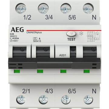 AEG aardlekautomaat 3polig+nul 25A C-kar 30mA (DMA63N C25/030)