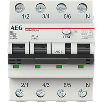 AEG aardlekautomaat 3polig+nul 20A B-kar 300mA (DMA63NPB20/300)